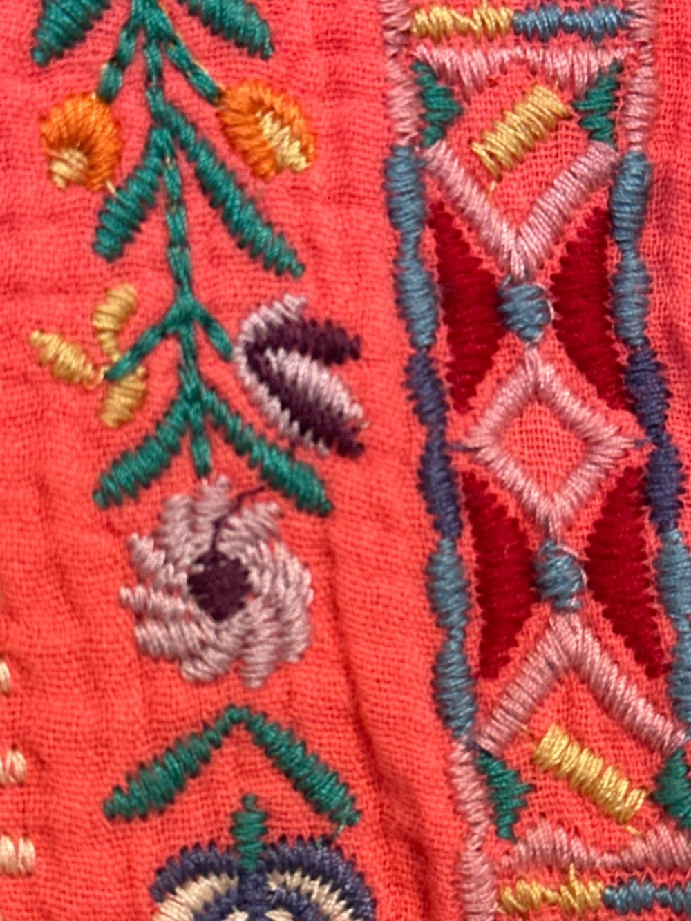 Johnny Was Coral Red Embroidered Cotton Gauze Tunic - Picture 2 of 7